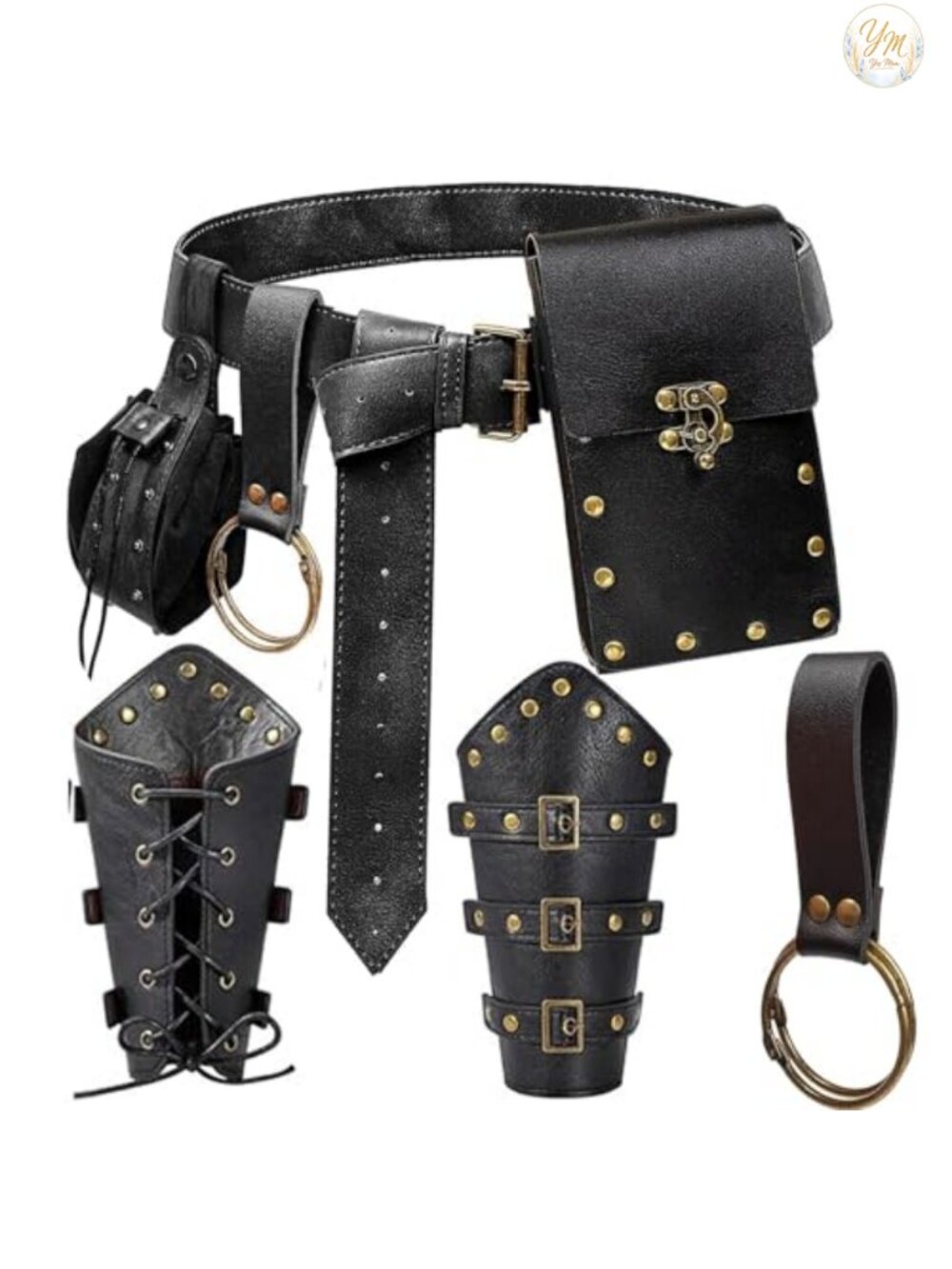 Medieval Renaissance Belt Pouch Viking Bracers Hook Costume Accessory Set